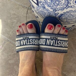 Christian Dior Navy Logo Slide Sandals